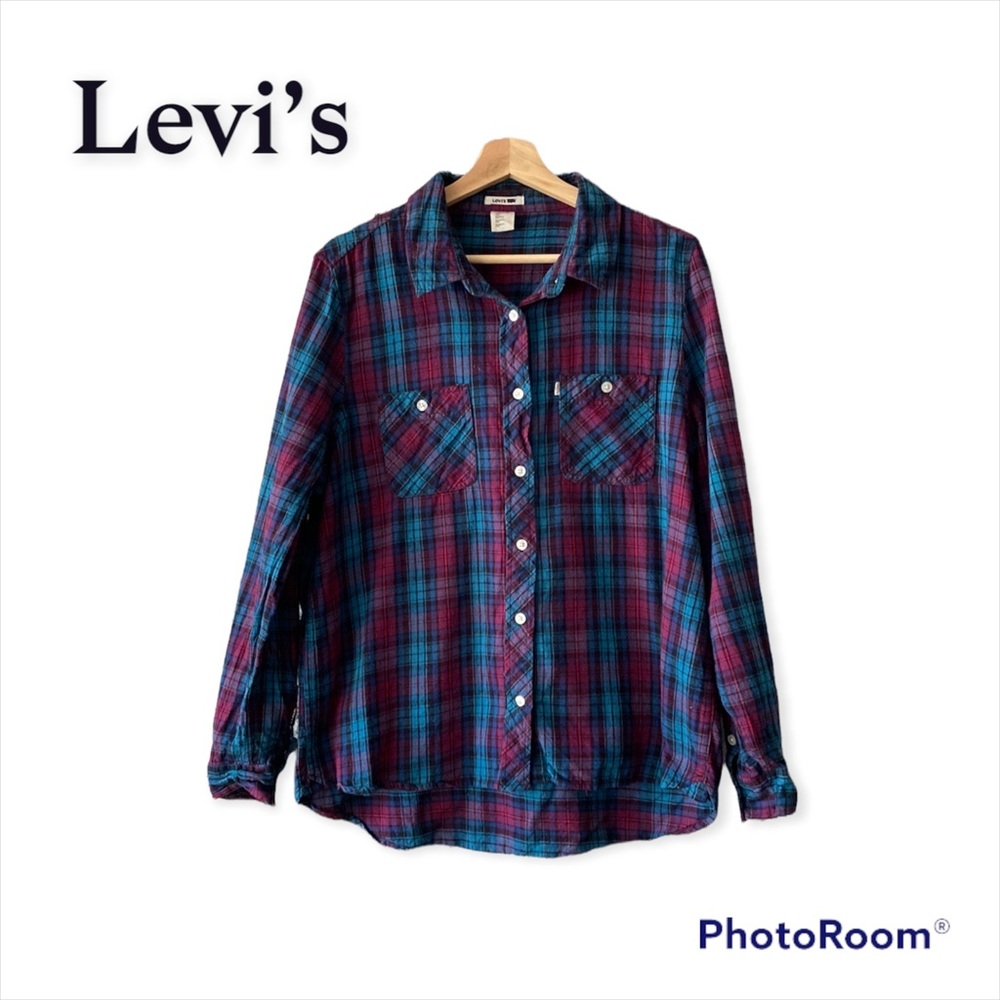 Levi’s | Women’s Blue & Purple Flannel | Size XLarge | Full Button Down | Pocket